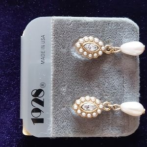 1928 Faux Pearl and Diamond Pierced Earrings
